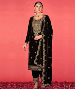 Pakistani Suit - Buy Black Embroidered Pakistani Pant Style Salwar