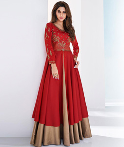 Red Net And Satin Party Wear Gown-pokeht.vn