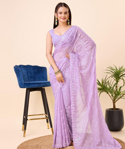 Lavender Lycra Saree With Blouse 274136