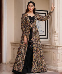 Gold net jacket and lehenga by Frontier Raas