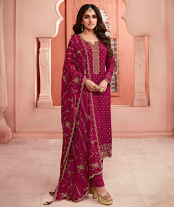 Net pant style suit in Magenta colour 4926