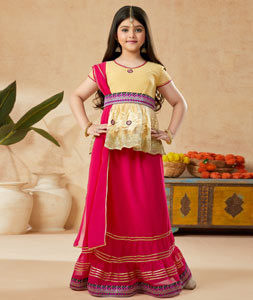 Pink Faux Georgette Kids Lehenga Choli 264227