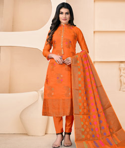 Orange Chanderi Readymade Pant Style Suit 3898SL02