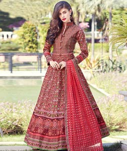 Navy Blue Silk Printed Readymade Ankle Length Anarkali Suit 166385