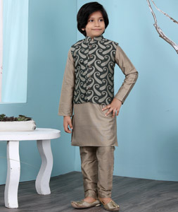 Grey Silk Kids Kurta Pajama With Jacket 234465