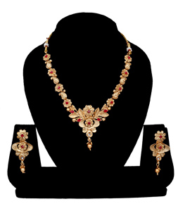 Red Alloy Austrian Diamonds and Kundan Necklace With Earrings 272654