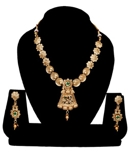 Green Alloy Austrian Diamonds and Kundan Necklace With Earrings 272656