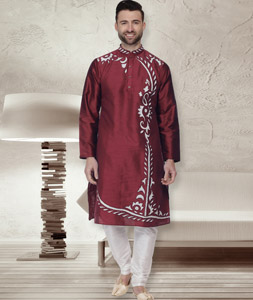 Maroon Dupion Silk Readymade Kurta Pajama 203912