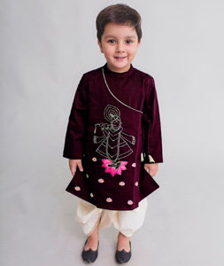 Wine Dupion Silk Kids Dhoti Kurta 227698
