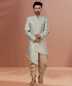 Light Blue Linen Indo Western Suit 257844