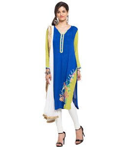 Blue Cotton Readymade Churidar Suit 230337
