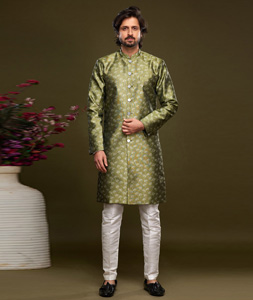 Mehndi Banarasi Jacquard Indo Western Suit 273457