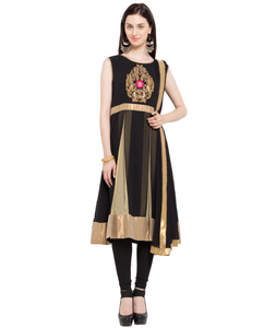 Black Faux Georgette Readymade Churidar Suit 230341