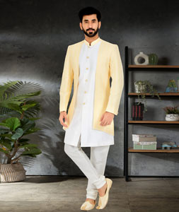 White Jacquard Silk Jacket Style Sherwani 263258