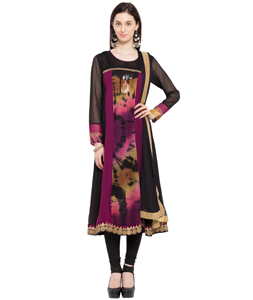 Black Faux Georgette Readymade Churidar Suit 230343
