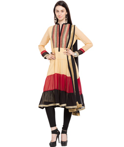 Beige Faux Georgette Readymade Churidar Suit 230347