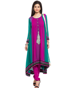 Pink Faux Georgette Readymade Churidar Suit 230348