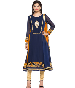 Navy Blue Faux Georgette Readymade Churidar Suit 230349