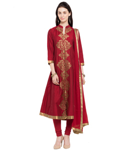 Maroon Cotton Readymade Churidar Suit 230359