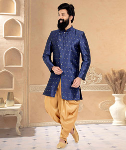 Navy Blue Banarasi Indo Western Suit 271618