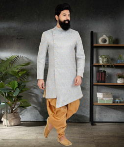 Grey Jacquard Silk Indo Western Suit 271619