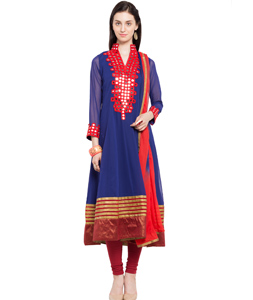 Blue Faux Georgette Readymade Churidar Suit 230363