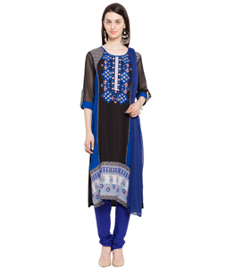 Black Cotton Readymade Churidar Suit 230394