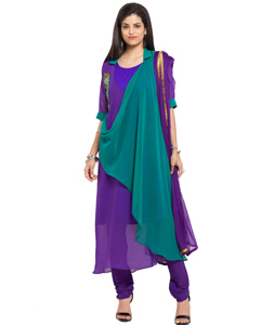 Purple Faux Georgette Readymade Churidar Suit 230404