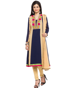 Navy Blue Faux Georgette Readymade Churidar Suit 230406
