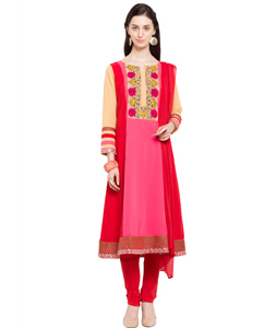 Pink Faux Georgette Readymade Churidar Suit 230417