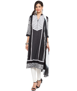Black Cotton Readymade Churidar Suit 230449