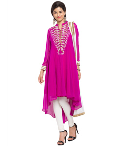 Pink Faux Georgette Readymade Churidar Suit 230459