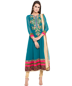 Teal Georgette Readymade Anarkali Suit 238558