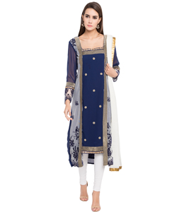Navy Blue Georgette Readymade Churidar Suit 238577
