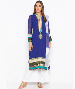 Blue Georgette Readymade Kameez With Palazzo 223462