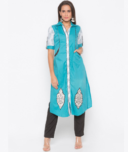 Blue Cotton Readymade Pant Style Suit 223482