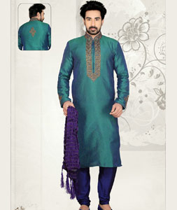 Teal Art Dupian Silk Kurta With Churidar 47732