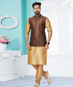 Beige Banarasi Kurta Pajama With Jacket 268558