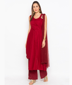 Maroon Cotton Readymade Kameez With Palazzo 246161
