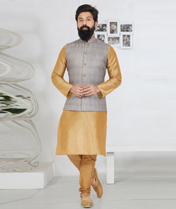 Beige Banarasi Kurta Pajama With Jacket 269025