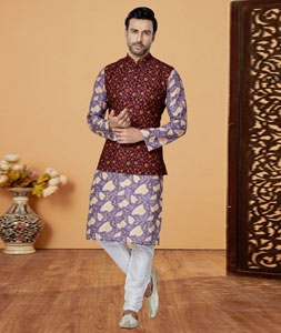Purple Polyester Kurta Pajama With Jacket 269046