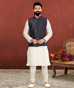 White Dupion Silk Kurta Pajama With Jacket 238531