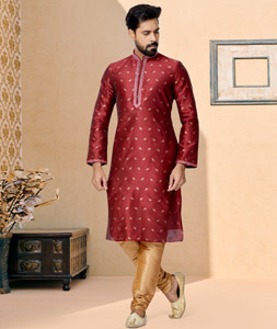 Maroon Jacquard Kurta Pajama 259481