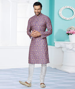 Purple Polyster Printed Kurta Pajama 259729