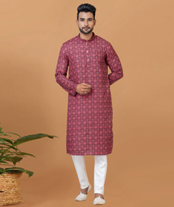 Pink Cotton Kurta Pajama 273059