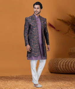 Light Purple Jacquard Silk Jacket Style Sherwani 276571