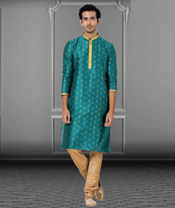 Teal Dupion Kurta Pajama 249803