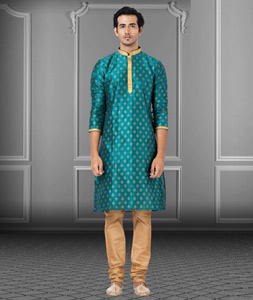 Teal Dupion Kurta Pajama 249809