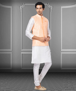 White Dupion Raw Silk Kurta Pajama With Jacket 250179