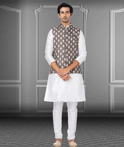 White Dupion Raw Silk Kurta Pajama With Jacket 250181